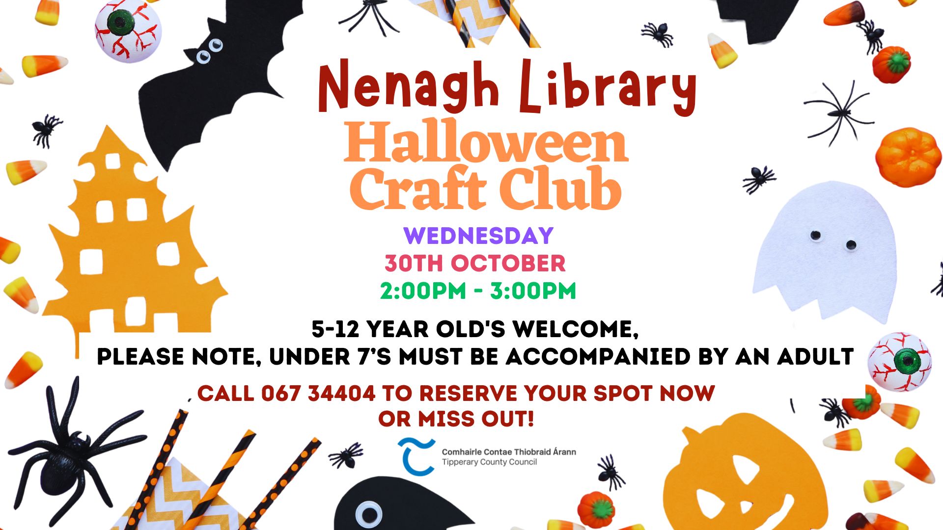 Poster for Halloween Craft Club in Nenagh Library