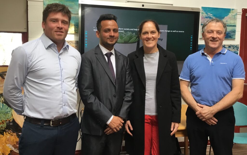 Gavin Moroney, Naveen Kumar, European Project Managers at the Irish Bioeconomy Foundation in Lisheen, Thurles, with Eileen Hanrick, teacher at St. Mary’s Secondary School, Newport and Pat Bracken, Executive Librarian, at Nenagh library for a talk on the Irish Bioeconomy and Blue Economy for National Bioeconomy Week, 14th – 24th Oct.