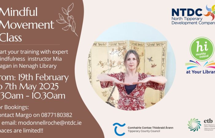 This Mindful Movement class offers a holistic approach that weaves together physical, emotional, and cognitive elements into your activity, enhancing overall well-being. Please note that spaces are limited. To make a booking, you can: Contact Margo at 0877180382 Email modonnellroche@ntdc.ie
