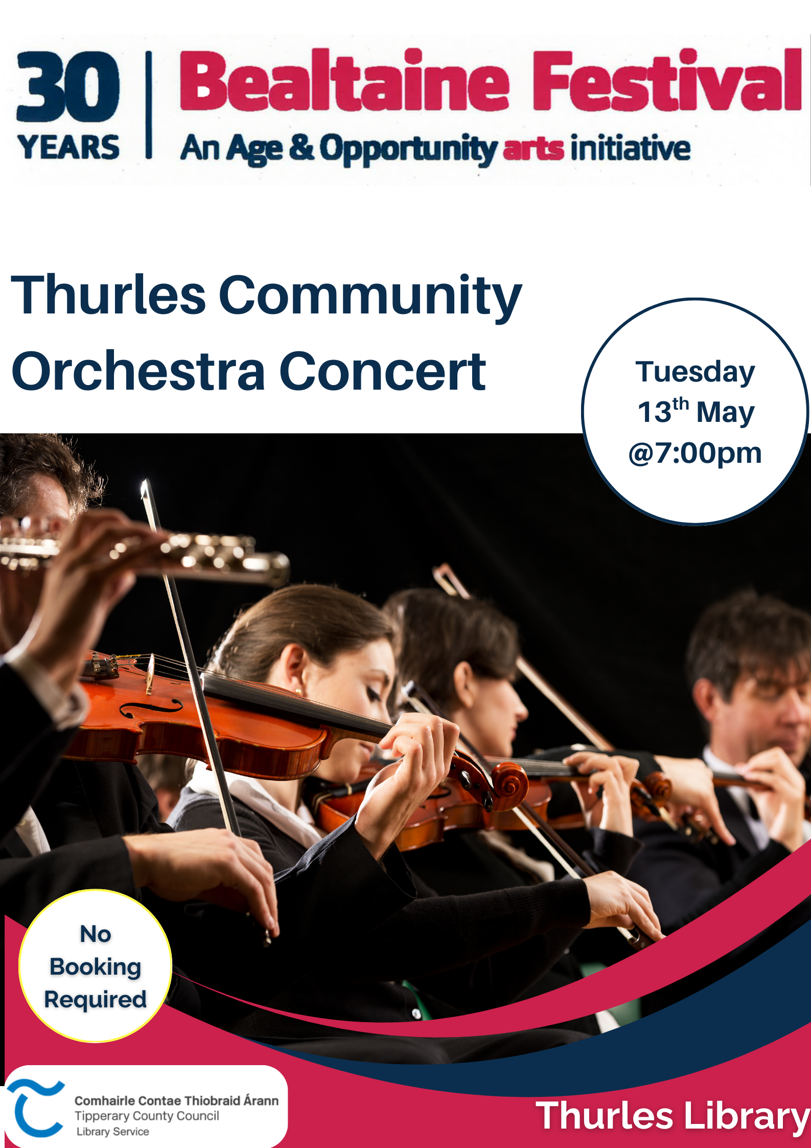 Bealtaine - Thurles Community Orchestra Performance. In Thurles Library on Tuesday 13th May at 7:00pm. No booking required. Contact us on 052 616 6131.
