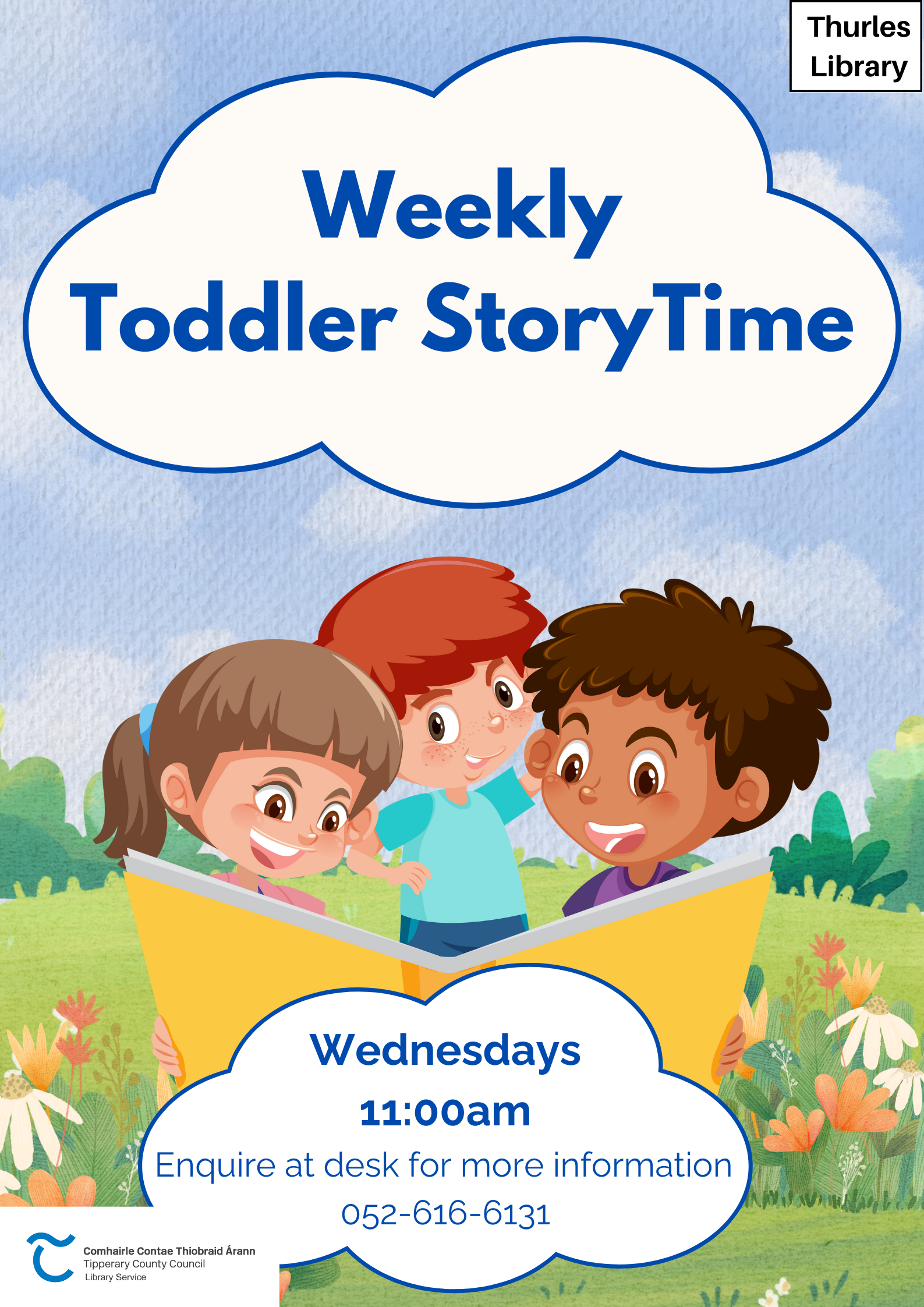 Come and join us for Toddler Storytime every Wednesday morning at 11:00am. Contact us on 052 616 6131 for more information